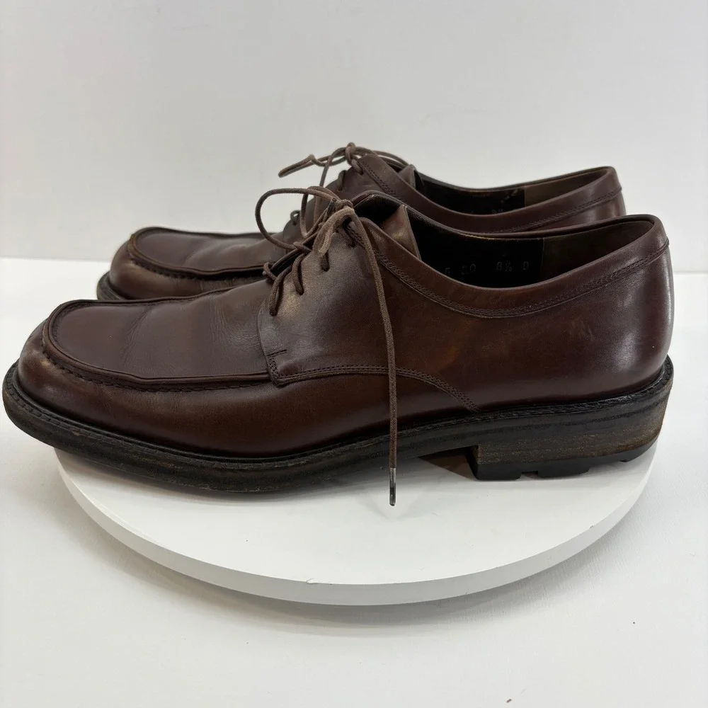 Salvatore Ferragamo Mens‎ Dark Brown Leather Square Toe Lace Up Dress Shoes
